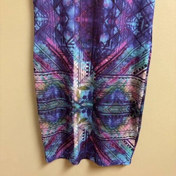 Tanoa Womens Dress Size Medium Blue Abstract Hawaiian Tapa Aloha Art to Wear - Picture 3 of 11